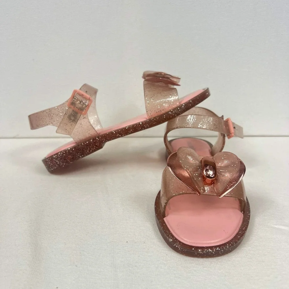 GUC Mini Melissa Barbie Pink Glitter Heart Bow Jelly Sandals Melflex Girls Sz 3